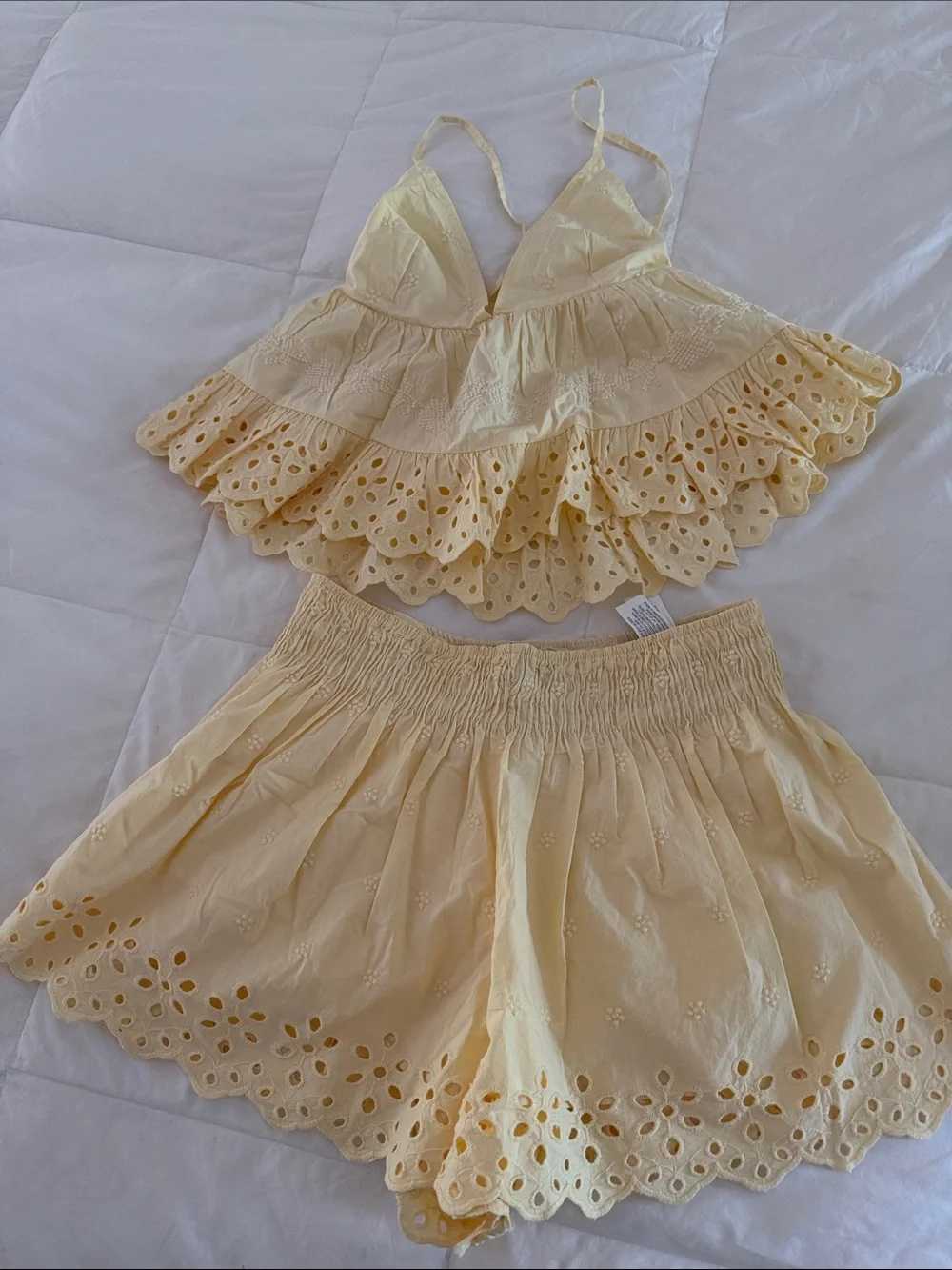 Zara Pale Yellow Eyelet Ruffle Two-Piece Set - Picture 1 of 1